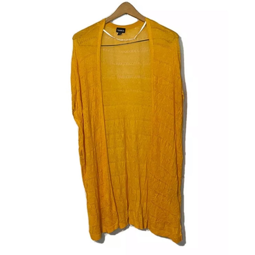 Torrid Size 1/2 Mustard Yellow Crochet Open Duster Cardigan